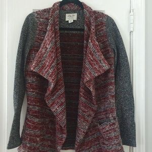 Sz S Lucky Brand Gray Black White Red Cardigan EUC